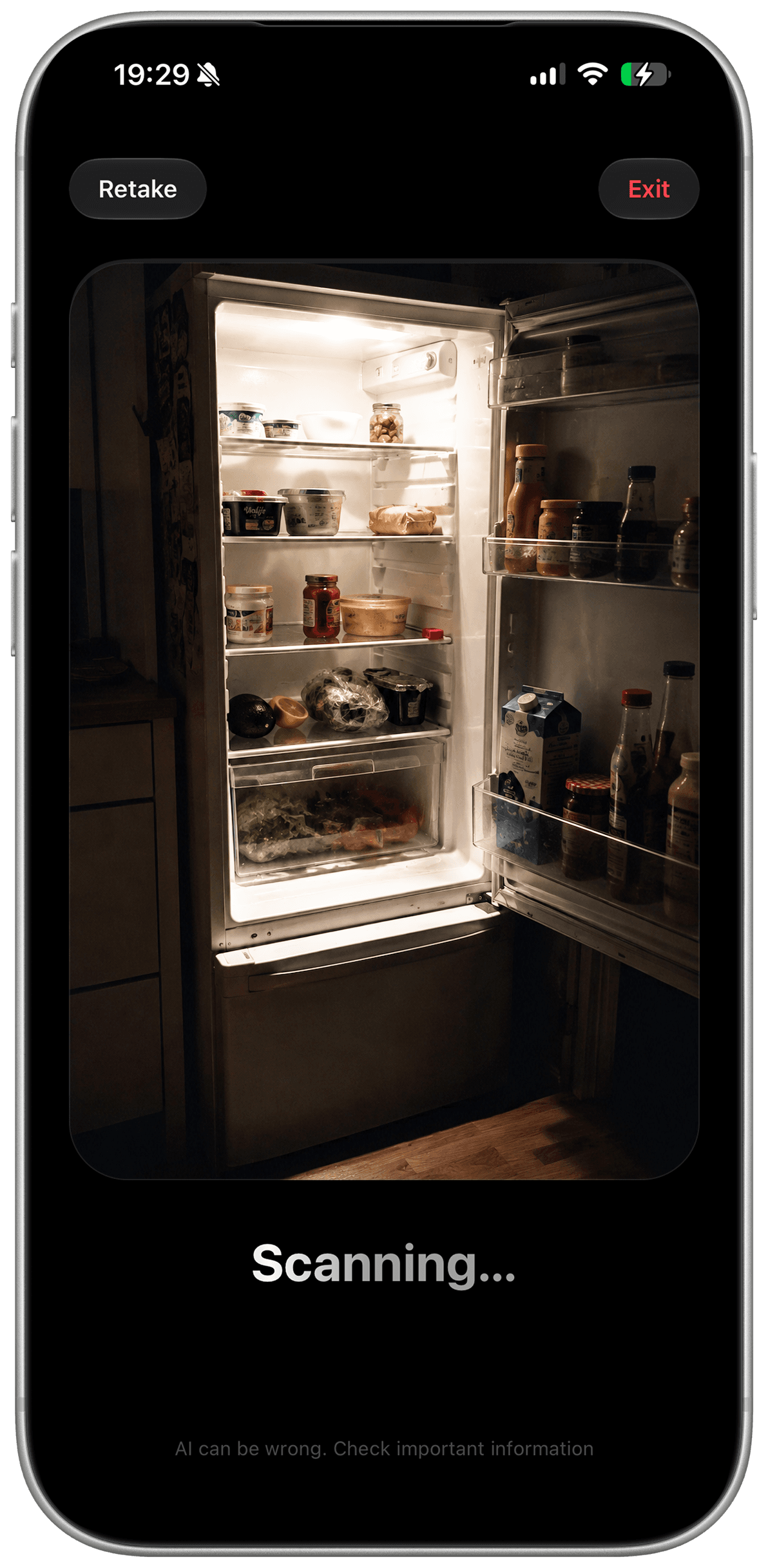 Kooko scanning a fridge on iPhone